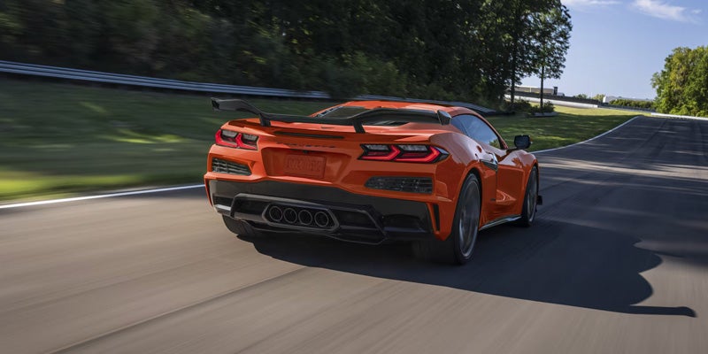 Red Corvette Z06 on race track