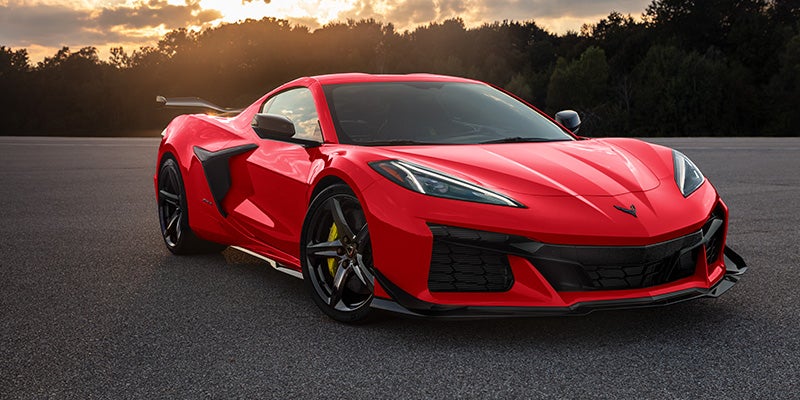 Red Corvette Z06 on racetrack